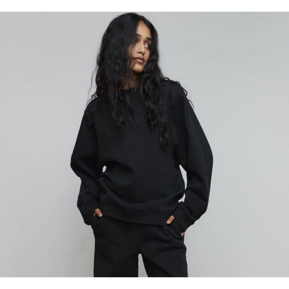 Lunya Woman's Cozy Fleece‎ Crewneck Sweatshirt M Black Loungewear Travel